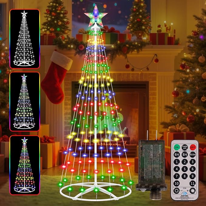 Prelit Christmas Cone Tree with Lights, 4FT 156LEDs Small Christmas Tree Light with Remote Control, Timer, 11 Lighting Modes, Artificial Outdoor Christmas Tree for Yard Porch Lawn Decorations