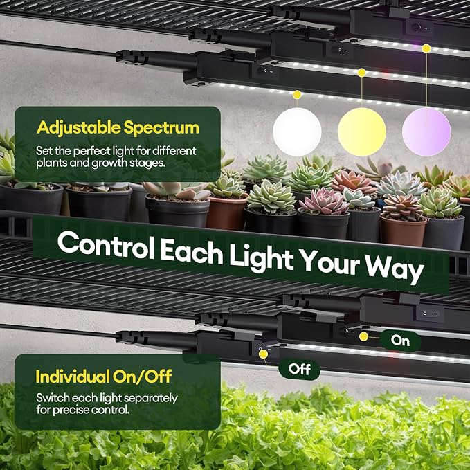 Plant Grow Light 2ft, Tunable Full Spectrum LED Grow Light Strips 60W (4 x 15W), T5 Growing Lamp with Timer & Dimming Controller for Indoor Plants, Greenhouse, High PPFD, 4-Pack