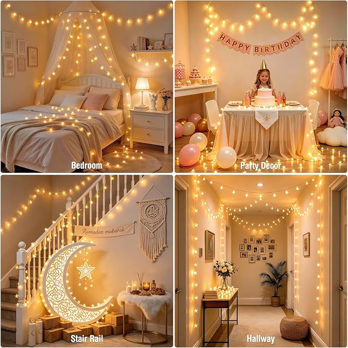 JMEXSUSS 100 LED Star String Lights USB Plug in, 33Ft Fairy Lights | Remote, Waterproof Hanging String Lights Indoor for Bedroom Tent Loft Bed Classroom Dorm Decor, Warm White