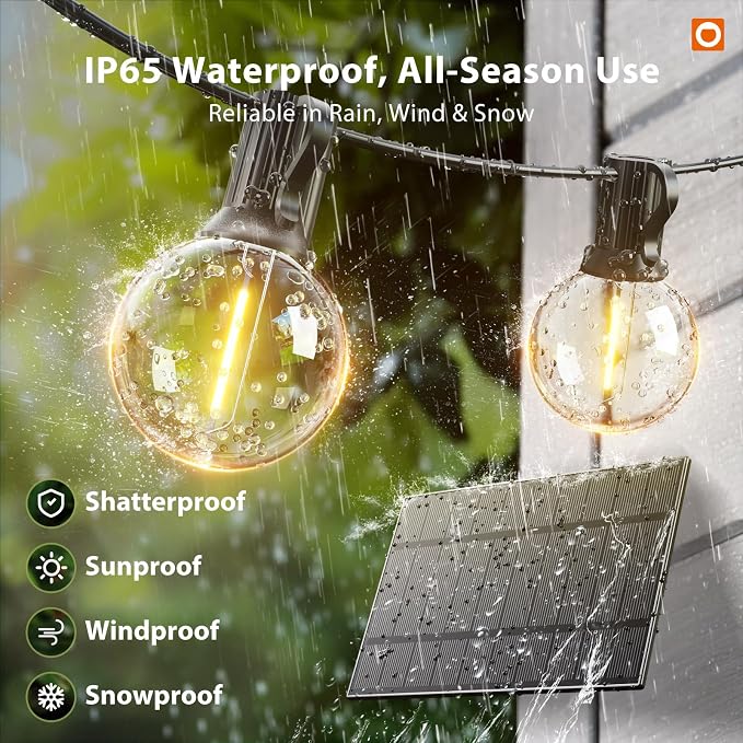 addlon 50FT 27LED Solar String Lights Outdoor Waterproof with Remote, USB | Shatterproof Outdoor Lights, Dimmable Timer, 3 Modes, Solar Powered Patio Lights for Outside, Backyard Garden Camping Pergola
