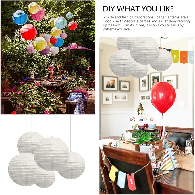 20Pcs Gray Paper Lanterns for Parties, 6” 8” 10” 12” Chinese Asian Hanging Round Paper Lanterns for Birthday Wedding Halloween Christmas Home Decor Party Decor