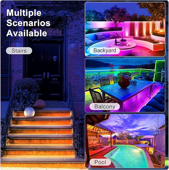 50ft RGBCW Outdoor Led Strip Lights Waterproof, Solar Led Strip Lights Outdoor with Self-Adhesive, Auto On/Off 16 Colors and 4 Modes with Remote Timer Great for Patio, Pathway Decor