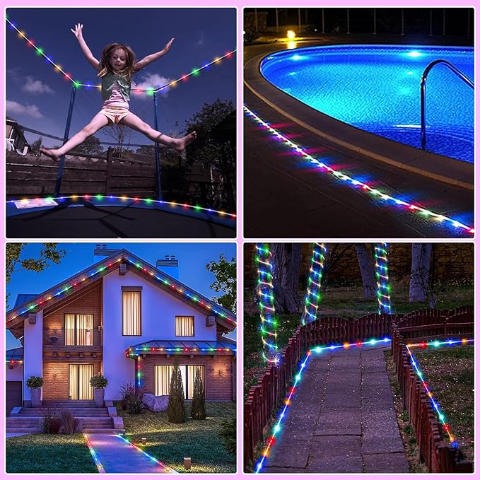 2 Pack Solar Rope Lights Outdoor Waterproof, Total Solar 66FT 270 LED String Lights for Outside, 8 Modes Twinkle Fairy Light for Trampoline Yard Pool Pathway Fence Decorations, Multicolor