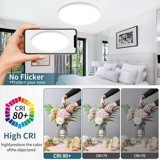 Modern Led Ceiling Light Fixtures Dimmable with Remote Control, 15.4 Inch Ultra Thin Flush Mount with Night Light, 36 W, 4500 LM, for Bedroom, Kitchen, Dining Room, Living Room