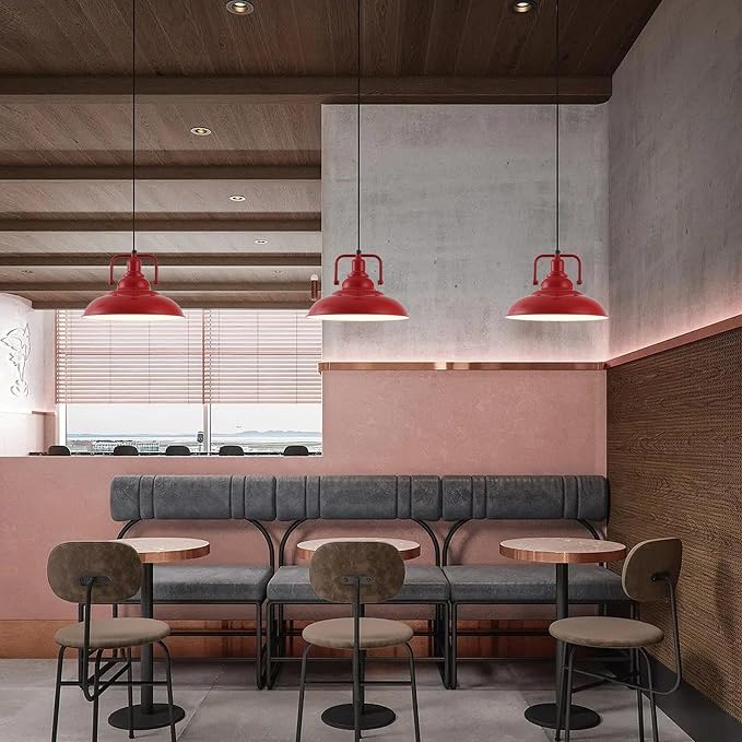 Red Farmhouse Pendant Lights 3 Packs, Metal Pendant Lights Kitchen Island, Industrial Pendant Light, Hanging Island Pendant Light, Barn Light for Kitchen, Living Room, Bedroom, Hallway