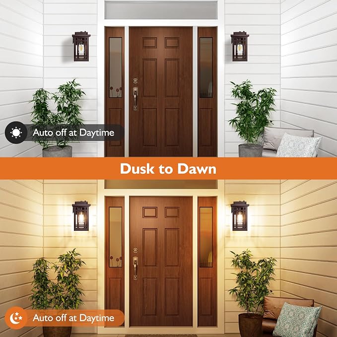 2-Pack Outdoor Porch Lights with Outlet,Dusk to Dawn Modern Outdoor Wall Lights Exterior Lighting Fixtures Waterproof,Orb Bronze Outside Light for House Patio Garage Hallway