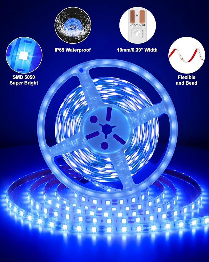 IP65 RV Awning LED Light Strip 12V 20FT for Exterior RV Capony Camper, Blue | Camper Strip Lights for Motorhome Travel Trailer Concession Stands Food Trucks, Waterproof RV Exterior Underglow