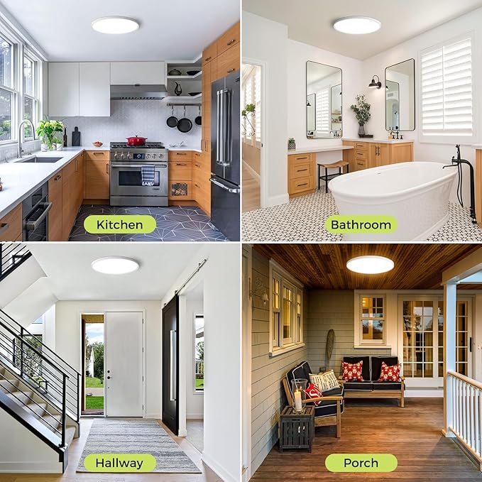 hepside 6Pack 12Inch LED Flush Mount Ceiling Light, Super Slim 24W LED Ceiling Light, Dimmable&3000K/3500K/4000K/5000K/6500K Adjustable Flat Ceiling Light Fixture for Bedroom,Living Room,Kitchen-White