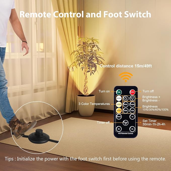 Brightown 2 Pack Uplights Indoor Floor Can Lights with Remote and Timer | 3 Color Temperatures and Dimmable Uplighting Spotlights, 6.5 FT Plug Cord & Foot Switch for Home Accent Lighting, White