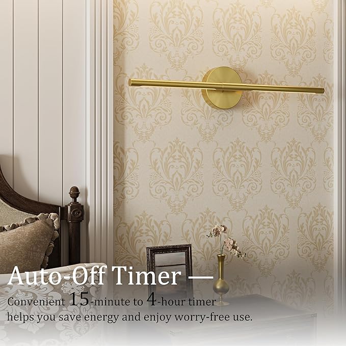 40" Battery Operated Wall Sconce Set of 2, 350° Rotating Lamp, Gold | Wireless, 8000mAh Rechargeable Battery, Stepless Dimming, 3000K-6000K, Remote & Touch Control, Timer, Living Room, Bedroom