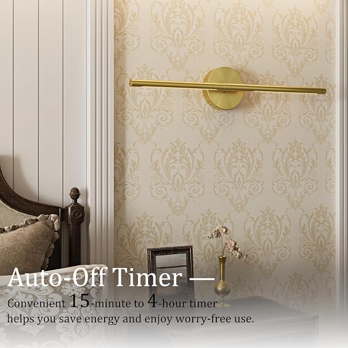 32" Battery Operated Wall Sconce Set of 2, 350° Rotating Lamp, Gold | Wireless, 8000mAh Rechargeable Battery, Stepless Dimming, 3000K-6000K, Remote & Touch Control, Timer, Living Room, Bedroom