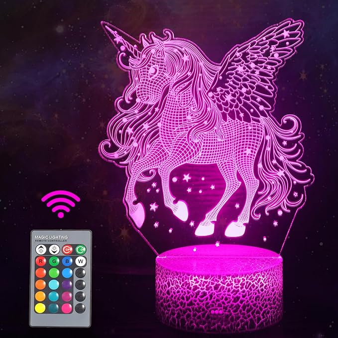 Unicorn Night Light for Kids, Unicorn Gifts for Boys Girls or Room Decor, Beauty 3D Illusion Lamp with 16 Colors Change Remote Control, Decorative Desk Lamp, Christmas Birthday Gift for Children