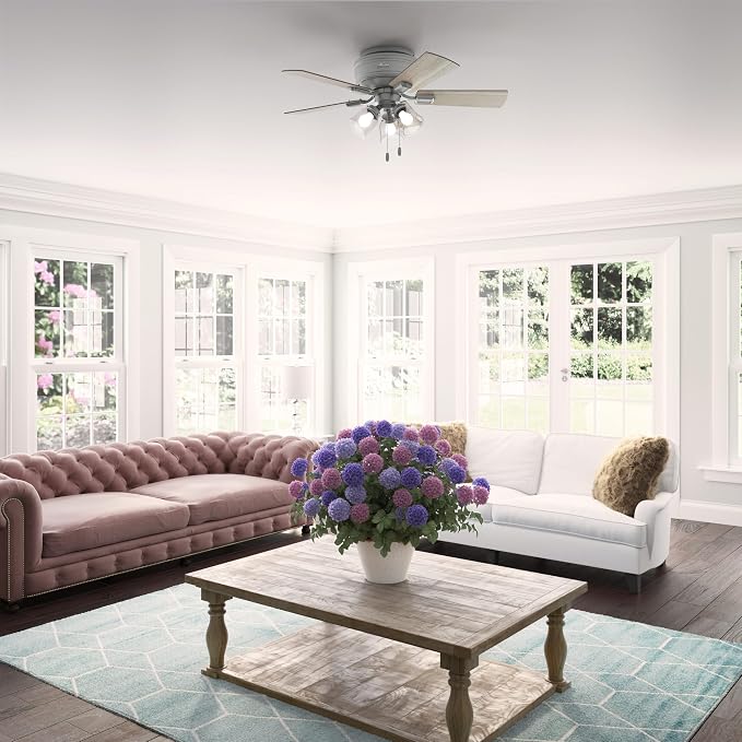 Hunter Crestfield, Indoor, Ceiling Fan, Quiet, 42 inch, Matte Silver | with LED Lights and Pull Chain, Low Profile Flush Mount, 5 Blades, For Bedroom, Living Room, Kitchen, 51025