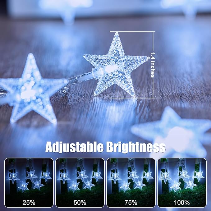 Minetom 33ft Plug in Star String Lights with Remote, White | Remote and Timer, Waterproof for Bedroom Tent Loft Bed Window Backyard Patio Porch Balcony Staircase Party Decor