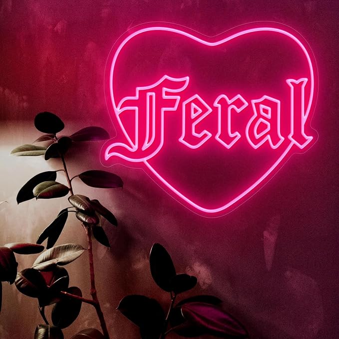 Feral Heart Neon Sign Pink LED Neon Light for Wall Decor USB Powered Gothic Neon Sign for Bedroom Bar Party Tattoo Studio Bachelorette Trendy Wall Art Halloween Decoration Goth Lover Gifts