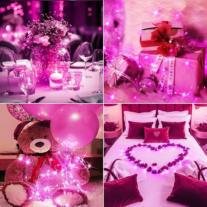 btfarm Valentine's Day 30 Pack Pink Fairy Lights Battery Operated 3 Modes, 7ft 20 Led Twinkle String Lights Waterproof, Bulk Small Mini Light for Mason Jars Christmas Vases Wedding Table Decorations