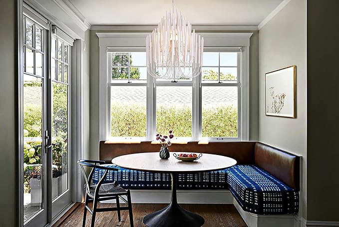TOCHIC Modern Farmhouse Chandelier for Dining Room 21", Small Vintage White Wood Chandeliers Light for Living Room, Rustic Pendant Lighting Fixture Ceiling Hanging for Foyer Bedroom Entryway