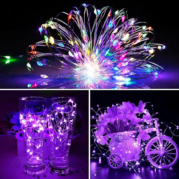ZGWJ 12 Pack Fairy Lights, Mini String Lights, Purple and Multicolor | Battery Operated 7 FT 20 LED Waterproof 3 Modes for DIY, Parties, Wedding, Halloween, Christmas Decoration