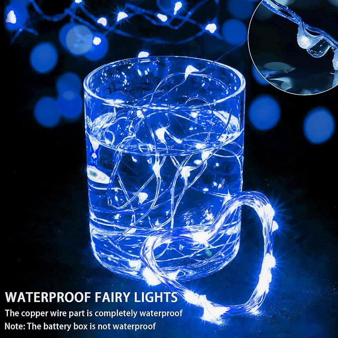 6 Pack Fairy Lights Battery Operated with Remote Timer 8 Lighting Modes,7ft 20 LED Waterproof Mini String Lights for Halloween Christmas Table Centerpieces Bedroom Decorations,Blue