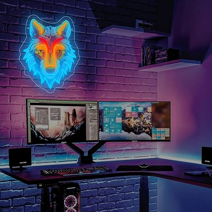 Wolf LED Neon Sign with Printed Backboard, Wild Animal Wall Decor, USB Powered Neon Light for Man Cave, Game Room,Boy Room, Bedroom & Modern Home Decor Holiday Birthday Gift