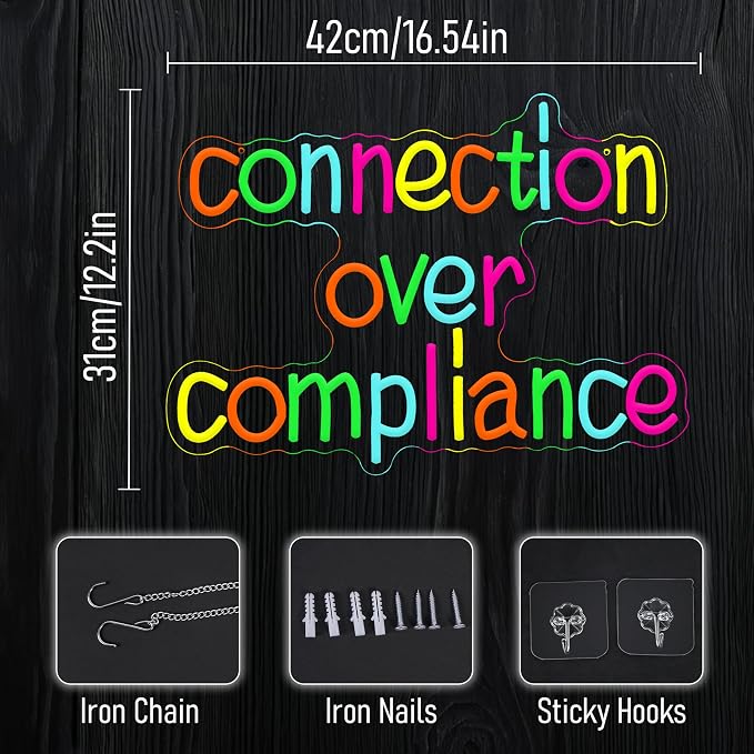 Connection Over Compliance Neon Sign LED Neon Light Positive Quotes USB Powered Vibrant Positive Affirmation Light Sign for Wall Decor Man Cave Room Party Club Bar(12.2 * 16.54In)
