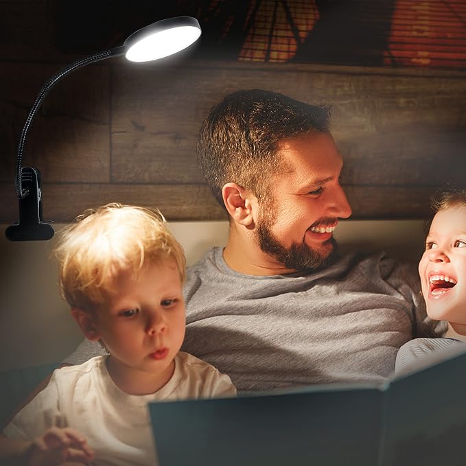 LiFMIRA Clip on Lamp, 8W 66 LED Bed Light for Reading, 5 Color Modes, 10 Brightness Levels, Eye Care, Flexible Gooseneck, Metal Clamp, USB Powered, Modern Design, Black | 5 Color Modes, 10 Brightness Levels, Eye Care Clip on Light, Flexible Gooseneck, ...