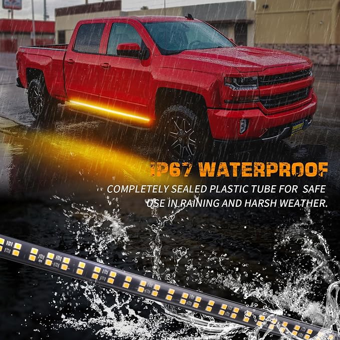 2PCS 70 inch Running Board Emergency Lights Amber Strobe Lights | 864 LED Exterior Flashing Warning Hazard Caution Safety Light Strip for Tow Plow Trucks Construction Vehicles Pickup