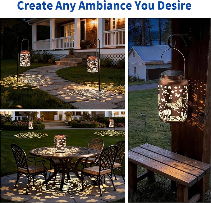 Solar Lanterns Outdoor Waterproof,Butterfly Solar Lantern Gift for Women Girl Mom Grandma,Valentine Gifts,Metal Hanging Solar Lantern for Yard,Garden,Porch Landscape Deconrations-1 Pack