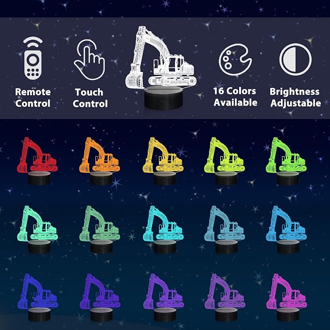 Ammonite Excavator 3D Lamp for Kids, LED Optical Illusion Night Light with Remote Control and Timing Function as Christmas Birthday Gifts Ideas for Boys Kids Teen