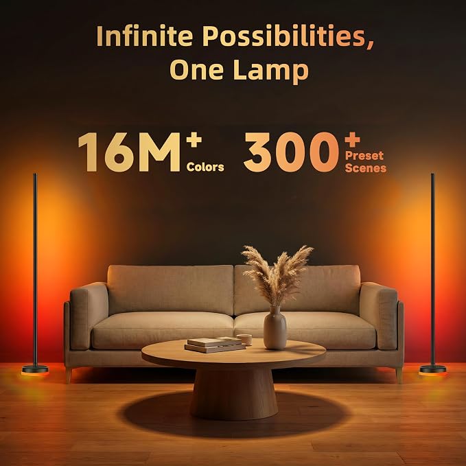 AOC LED Floor Lamp, 2Packs RGBICWW Corner Floor Lamp with Glowing Base | App & Remote Control, 160 Million Colors, 68+ Scenes Color Changing, Ambient Lighting for Bedroom Living Room Home Office