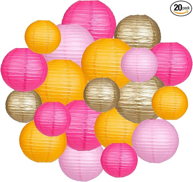 Paper Lanterns Party Decorations, Hanging Round Chinese Lanterns for Graduation Baby Shower Birthday Decorations Pack of 20 Pink Orange