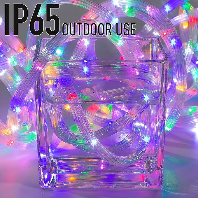 Ripple Tube LED Rope Lights with Remote Control - 8 Modes, 360° Glow,Waterproof for Outdoor/Indoor,Garden,Wedding,Pool,Patio,Christmas Decor (Multicolor, 33ft)