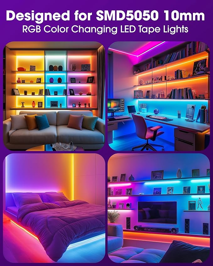 HitLights 12 Pack 10mm 4 Pin RGB LED Strip Connectors - 6 Inch Solderless Connectors for 5050 Color Changing LED Tape Light, Kitchens, Cabinets and More
