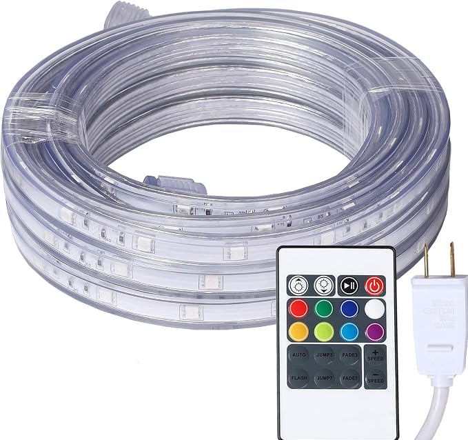 16.4ft RGB Strip Light Remote ETL Waterproof | 8 colors + multiple modes. Connectable up to 12 strips. 50,000hr lifespan. Indoor/outdoor for home, patio, Christmas.