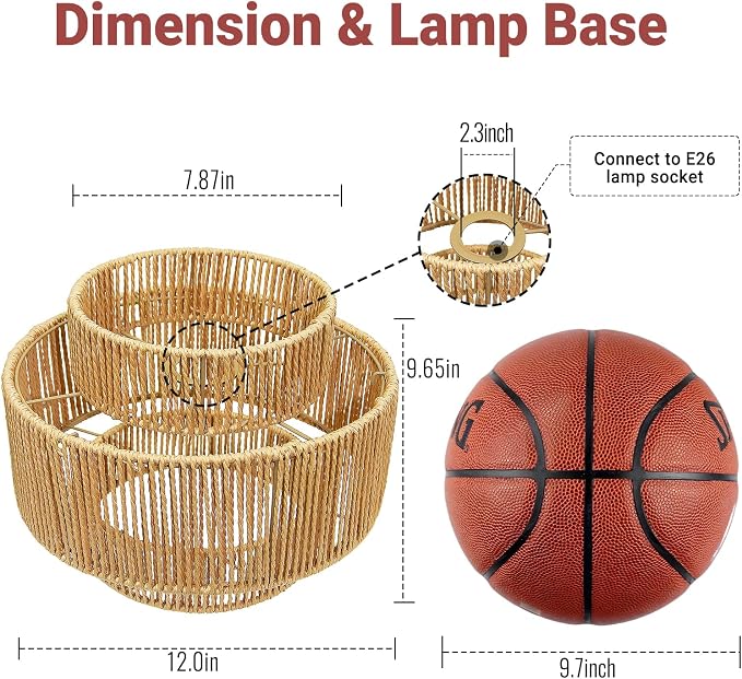 Maliralt Hanging Lamps Rattan Pendant Light - 16.4ft Plug in Cord Hanging Light Fixture Plug Into Wall Outlet Pendant Lighting with On Off Switch for Bedroom Living (Lantern Shade)