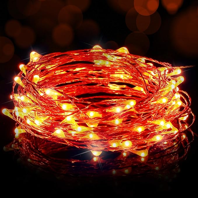 Ariceleo Halloween USB LED Fairy String Light, 1 Pack Copper Wire Fairy Lights for Indoor, Bedroom Festival Christmas Wedding Party Patio Decorative Window with USB Interface (32ft./10M,Orange)