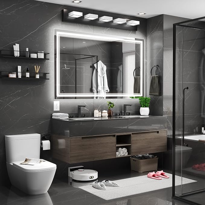 Ratsamee 60x36 Inch Led Mirror for Bathroom with Front Light and Backlit, Bathroom Mirror with Led Lights, Vanity Mirror with Lights for Wall, Anti-Fog, Dimmable, Memory Function, Tempered Glass