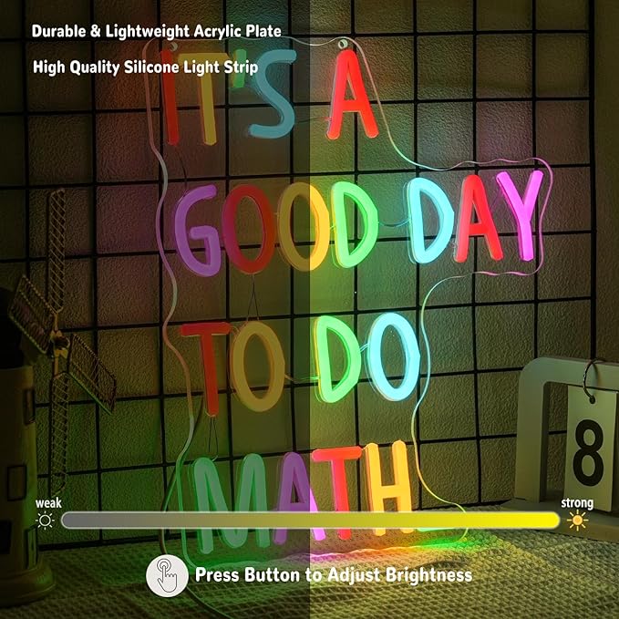 It's A Good Day To Do Math Neon Sign for Classroom Math Neon Light Colorful Letter Led Neon Signs Classroom LED Neon Lights for Kids Room Library Decoration
