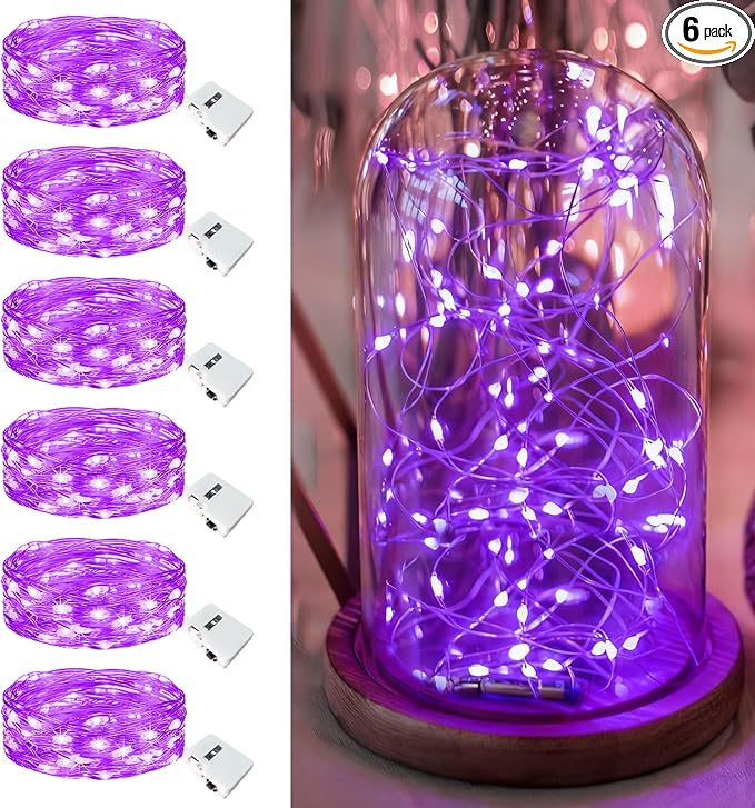 6 Pack Fairy Lights Battery Operated - 7ft 20 Led Twinkle Lights 3 Modes, Bulk Mini String Lights Waterproof for Halloween Holiday Mason Jars Vases DIY Decoration Christmas-Purple