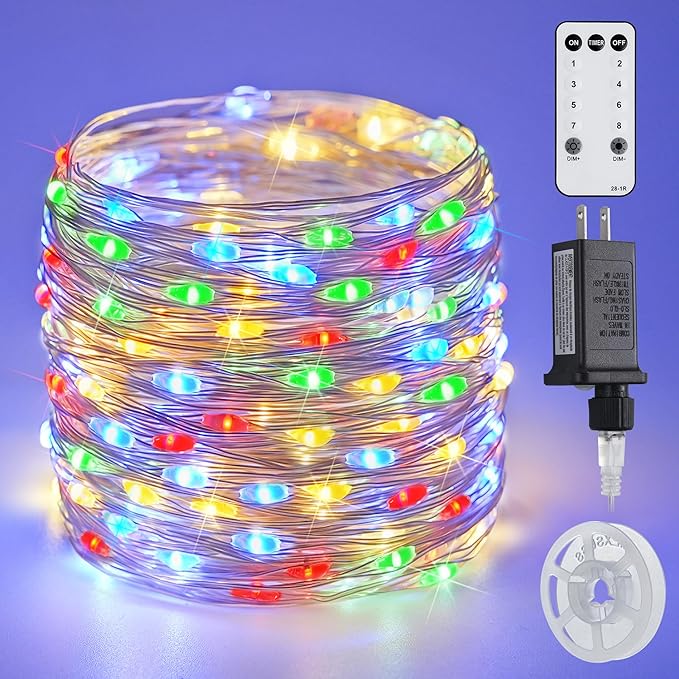 JMEXSUSS 66 ft 200 LED Multicolor Fairy Lights Plug in | Outdoor Waterproof Christmas Tree Lights 8 Modes Twinkle Lights for Bedroom Christmas Tree Decor