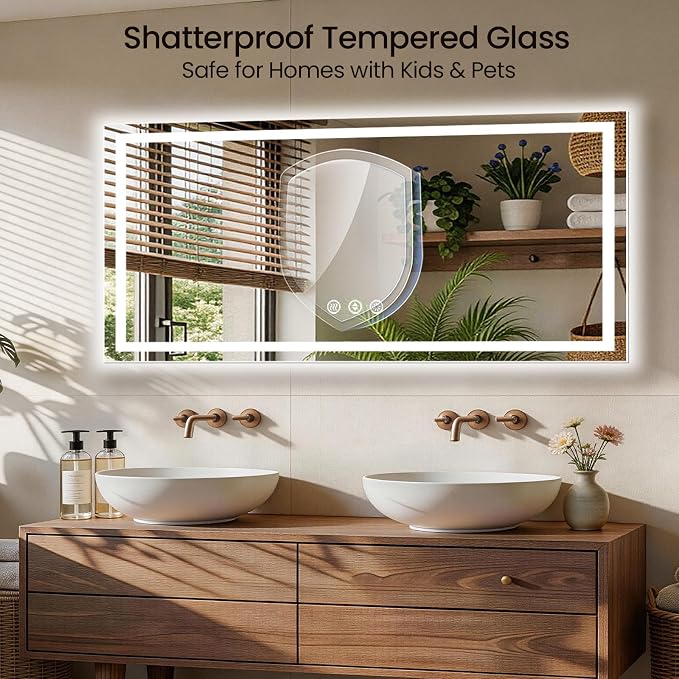72x30 LED Bathroom Mirror with Anti-Fog, Backlit & Front Lit, Memory | Stepless Dimmable 3 Color CRI 95+ Shatterproof Tempered Glass ETL Listed for Safety Lighted Bathroom Vanity Mirror for Wall