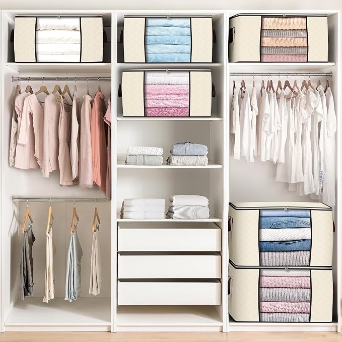 90L Large Storage Bags, 10 Pack Clothes Storage Bins Closet Organizers | Foldable Storage Containers, with Reinforced Handle, for Clothing, Blanket, Comforters, Bed Sheets, Pillows and Toys
