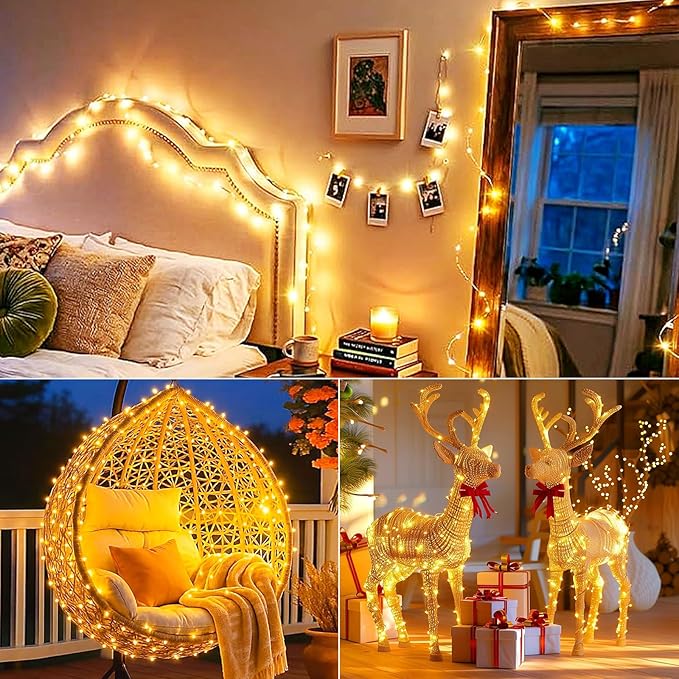 4 Pack 280Ft 800 LED Fairy Lights Battery Operated with Remote & Timer, Silver Wire Twinkle Lights Outdoor Indoor, Waterproof Fairy String Lights for DIY Bedroom Christmas Parties Tree Garden Decor