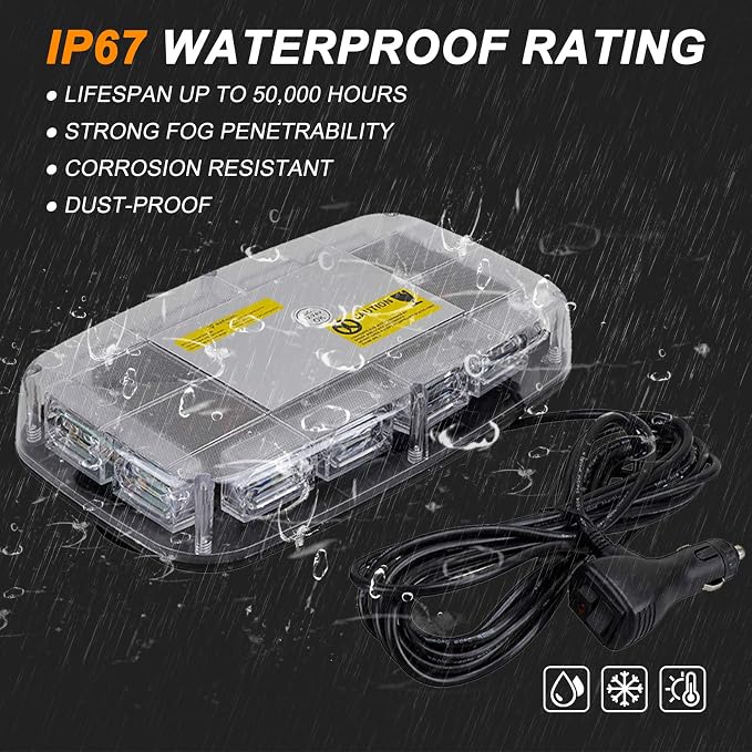 ASPL 48LED Roof Top Strobe Lights, High Visibility Emergency Safety Warning LED Mini Strobe Light bar with Magnetic Base for 12-24V Snow Plow, Trucks, Construction Vehicles (White)