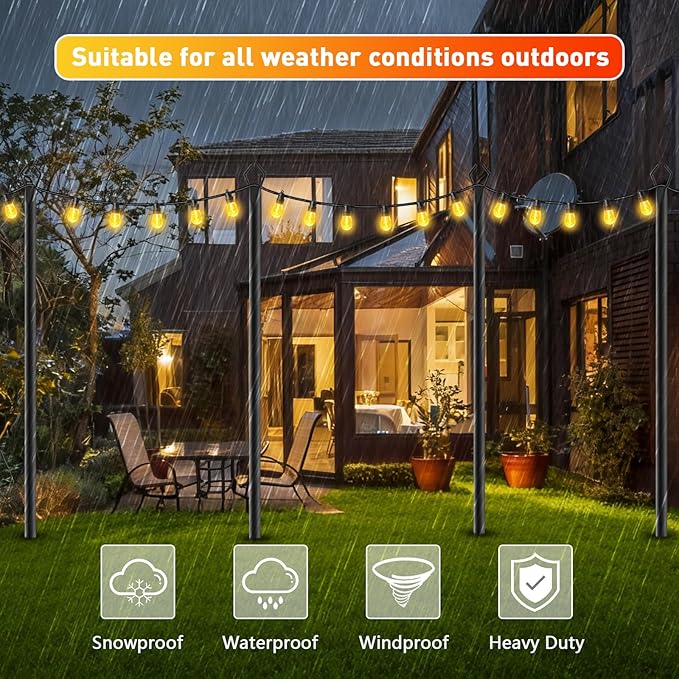 AHRLHR 10 Pack String Light Poles, Outdoor String Light Pole 10 ft Forked Metal Light Pole with Adjustable Outdoor Light Stand, Deck, Backyard, Garden, Wedding, Rustproof and Sturdy with Hooks.