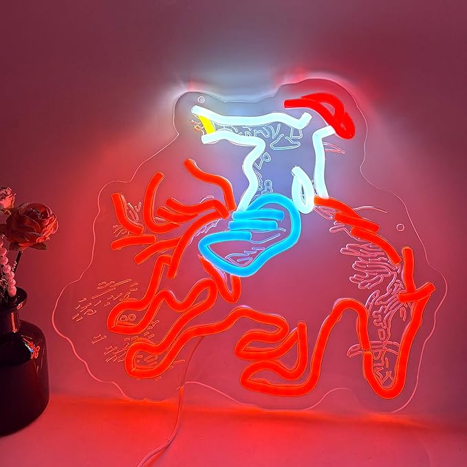 Riding Horse LED Neon Sign,Man with Cowhat Western Style Wall Decor with Acrylic Backing, Dimmable USB Powered Neon Light for Bar, Man Cave, Ranch & Rustic Home Decor Holiday Birthday Gift