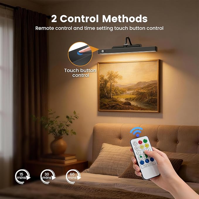 Wireless Picture Light for Wall with Motion Sensor, 12 Inch, Black, 1 Pack | Cordless, Magnetic Detachable Bar, Rechargeable, Remote Control, 3CCT Dimmable, 4400mAh, for Artworks Photos