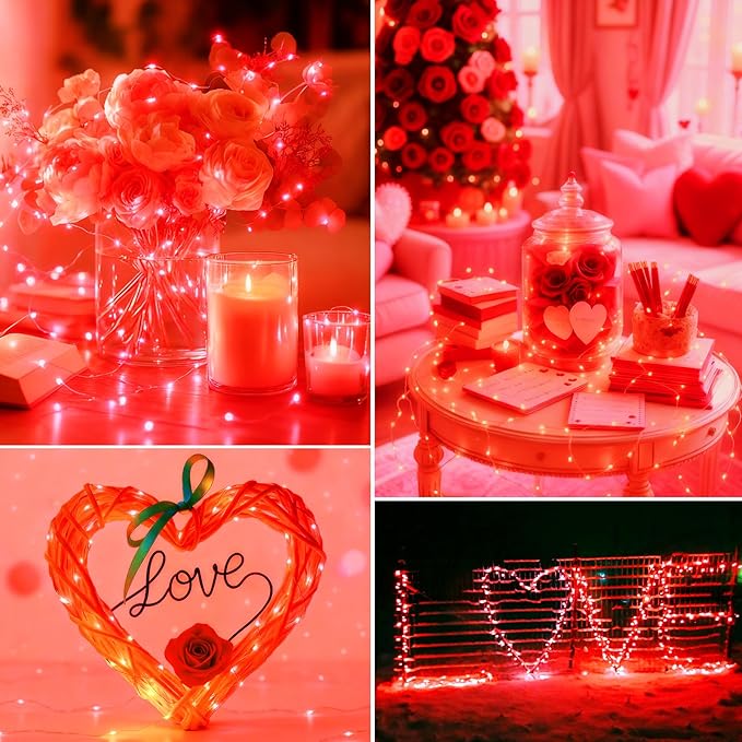 kolpop 5 Pack Fairy Lights Battery Operated with Timer, 50 LED Mini String Light Battery Powered, Red Tiny Lights for Indoor Wedding Decorations