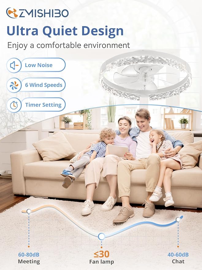 ZMISHIBO Ceiling Fans with Lights and Remote, 18 Inch Flush Mount Fan Light, 6 Speeds, 3CCT, Dimmable, Low Profile Ceiling Fan, Modern Ceiling Fan with Light for Bedroom and Living Room, White | 3CCT Dimmable LED, DC Motor, Bladeless, Reversible Blade,...