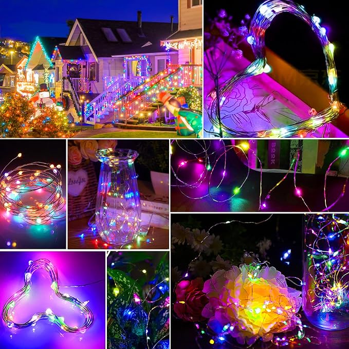 pozzolanas 24 Pack Multicolor Battery Operated String Lights - 7ft Waterproof Fairy Lights with 20 LEDs for Home, Mason Jar, Party, Wedding, Halloween, Christmas Decorations